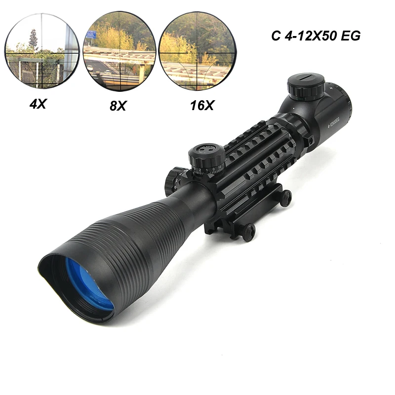 

C 4-12X50 EG Tactical Hunting Rifle Scope with Side Rails and Mounts Fits for 20mm Green and Red Illuminated