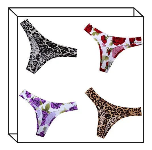 

Women Rose/Leopard Sexy T Panties Cotton Low Waist G String Thongs Sexy Flower Briefs Ladies Seamless Underwear 2019 New