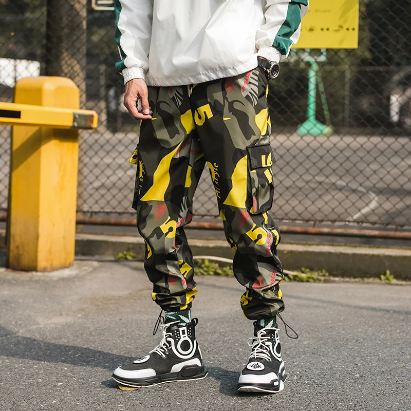 

2019 Man Camo Streetwear Jogger Male Harajuku Koreans Pockets Fashions Pants Hip Hop Camouflage Sweatpants 3XL