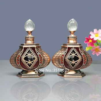 

5Pcs 10ml Luxury Antiqued Style Retro Copper Colored Glass Bottle Rhinestone Tattoo Essence Oil Bottle Small Amber Oil Glass Rod