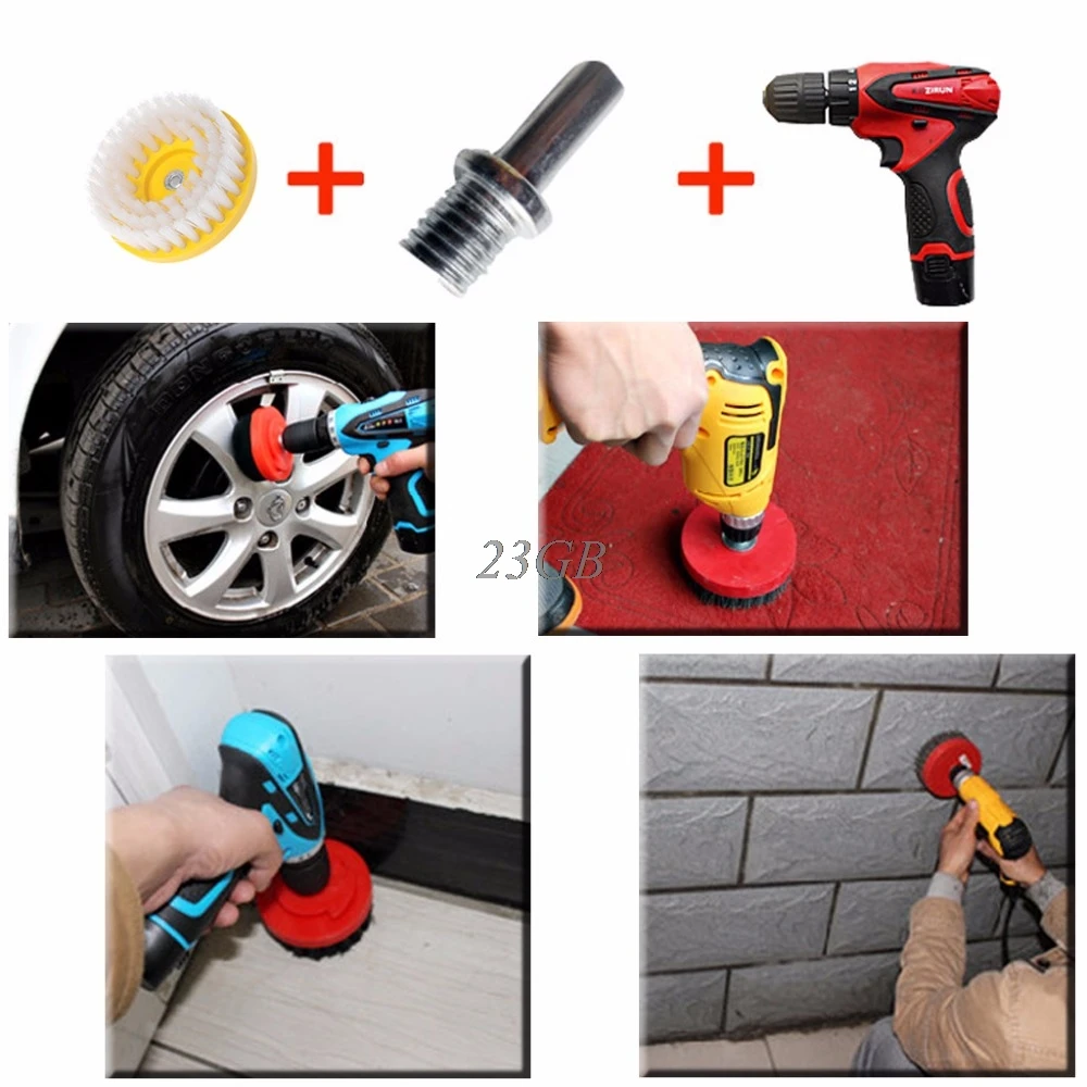 

A20 Dia 110mm Black Drill Power Scrub Clean Brush Leather Plastic Wooden Furniture M14
