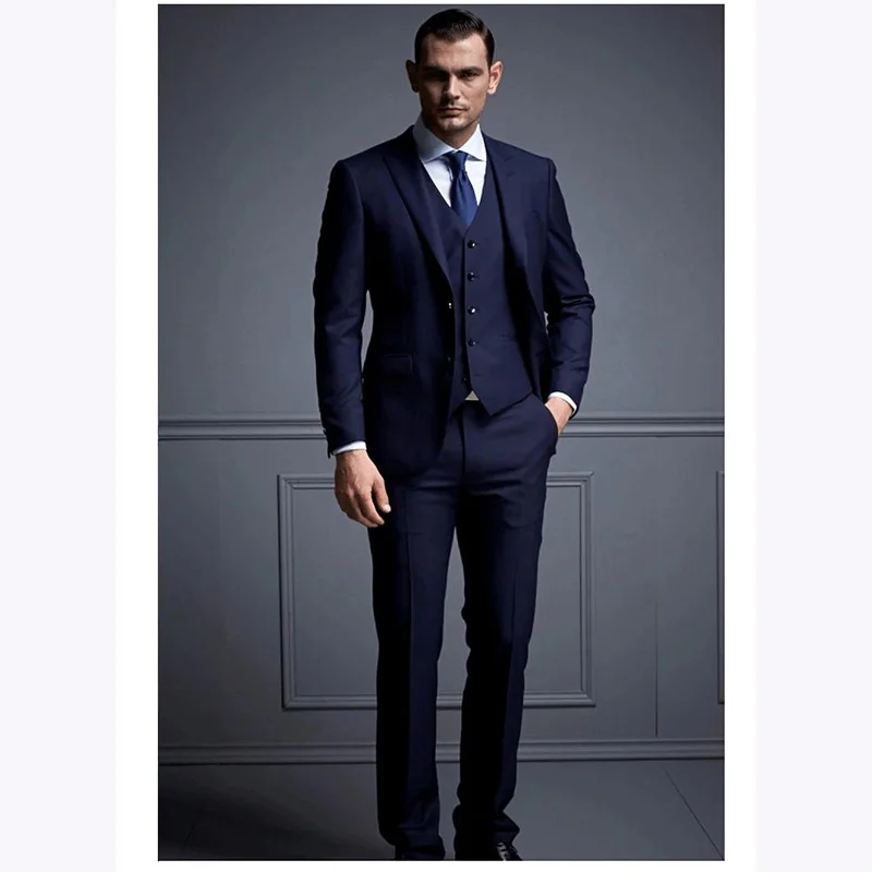 3 Stucke Anzug Dunkelblau Brautigam Smoking Schal Revers One Button Best Manner Best Men Herren Anzuge Prom Kleid Jacke Pants Tie Suit Prom Wedding Men Suitbest Tuxedos Aliexpress