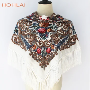 

Luxury Brand RussianFashion Women Tassel Classic Scarf Floral Printed Shawl Gift Cotton Lady Warm Square Wrap Sunshade Scarves