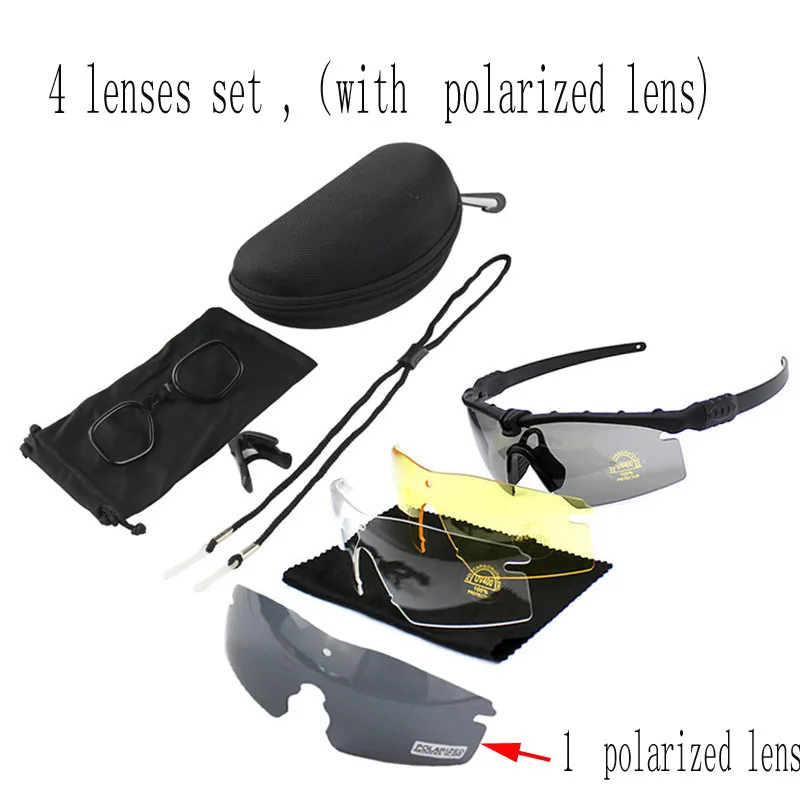 Великолепное качество, тактические поляризационные очки, армейские очки, очки для стрельбы, очки для мужчин, спортивные солнцезащитные очки, походные велосипедные очки - Цвет: Black 4 lens