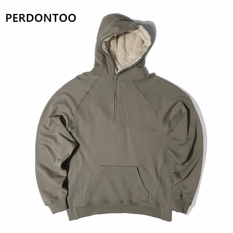 Justin Bieber Man Oversized Sherpa Hoodies 3 Colors Side Split Streetwear FOG Fleece Zipper Sweatshirts Mens Skateboard