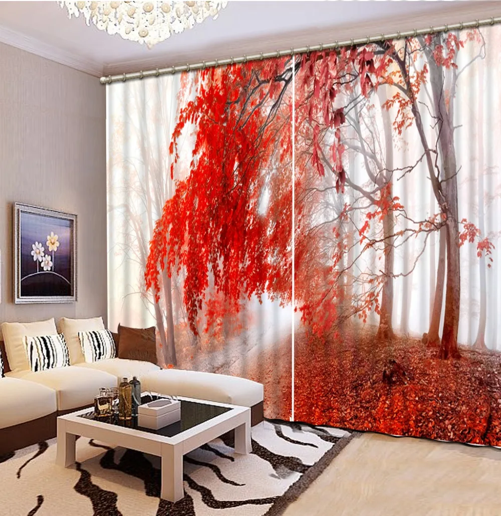red tree curtains Scenery Beauty Digital Photo Printing Blackout 3D Curtains for Living Room Bedding Hotel | Дом и сад