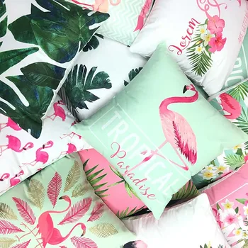 

Supersoft Velvet Flamingo Pillow Cover Leaves Cushion Cover Home Decor Pillow Decorative Throw Pillows Pillow Case 40X40CM