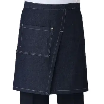 

Short Waist Fashion zipper Denim Apron Jean for Women Men coffee shop and hairdresser cooking apron bib