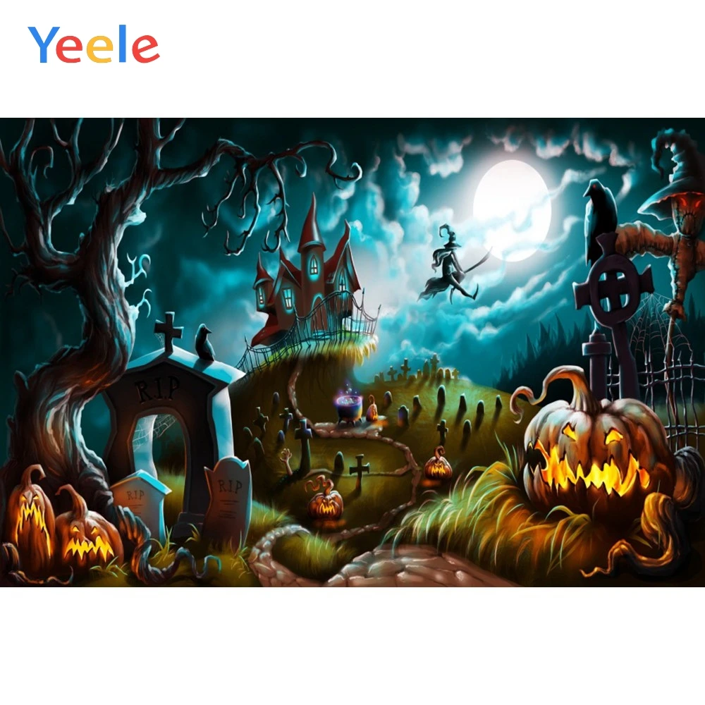 

Yeele Jungle Pumpkin Old Castle Moon Halloween Baby Photography Backgrounds Customized Photographic Backdrops for Photo Studio