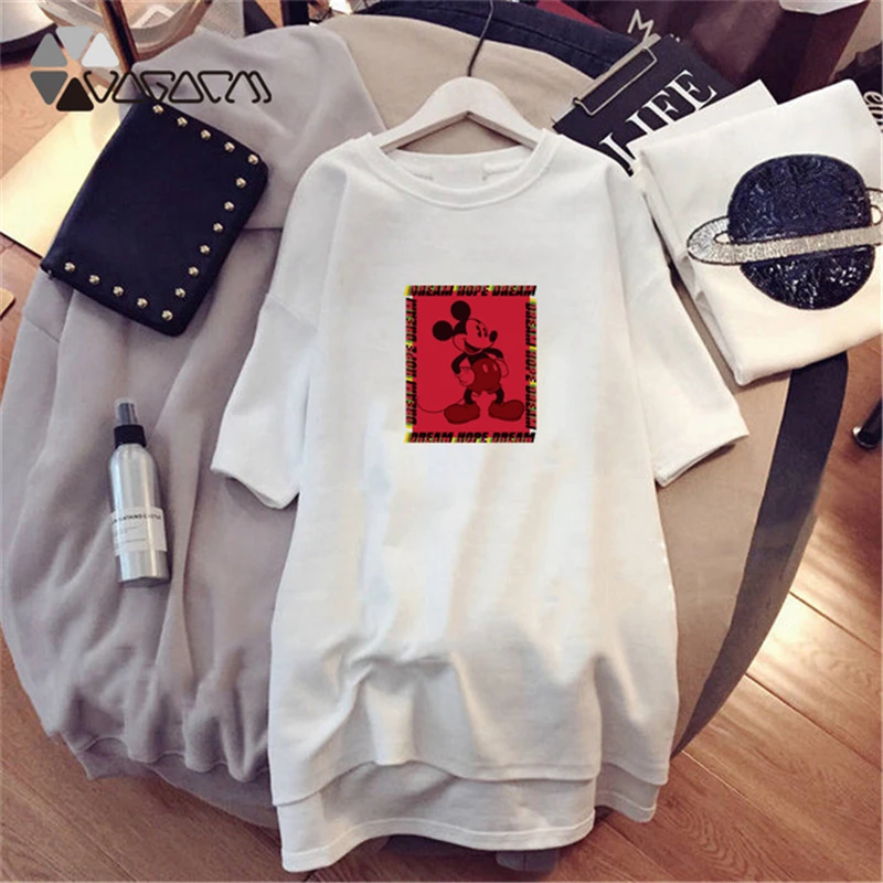 

2019 Summer Dress Women Beach Dresses Casual Loose White Dresses Mini Women Clothes Plus Size M-4XL Minnie Mickey Mouse Dress