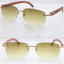 

2018 New Unisex Bran Designer RIMLESS Sunglasses Smaller Big Stones Carved Wood Trimming Lens Gold Wood Glasses Frames 8200759