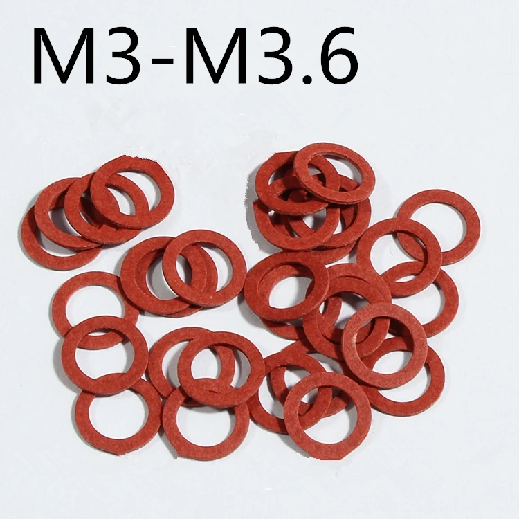 

100pcs Steel Flat Pad Insulation Washers Red Paper gasket M3-3.6 red steel paper washer Thickness 0.5/0.7/0.8mm