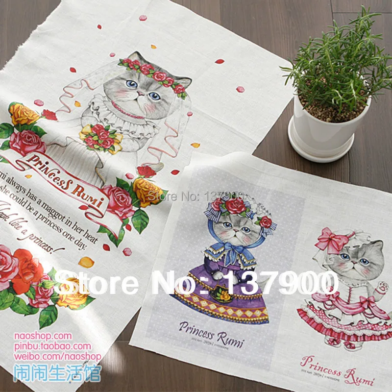 

free shipping, lovely cat cotton fabric, linen/cotton, zakka diy fabric,perfect for patchwork and crafts 140*40cm