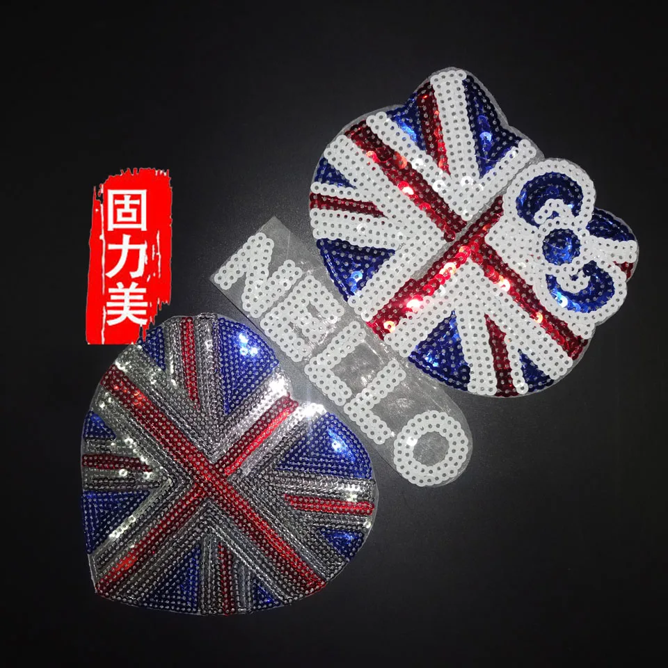 

2pc Lovely England britain hello kitty love heart Flag Patch Embroidered Country Flag Patches For Clothes Stripe bag