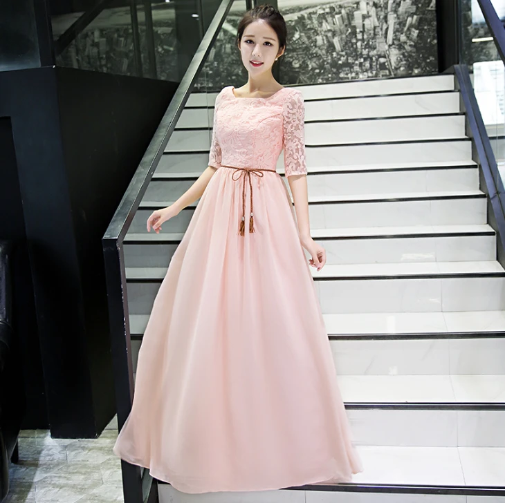 chiffon baby pink long formal gown