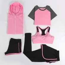 Йога набор Для женщин костюмы бюстгальтер+ брюки+ рубашка+ шорты+ куртка 5 шт. Тренажерный зал Спорт Костюмы работает упражнения дышащий Фитнес 4 цвета