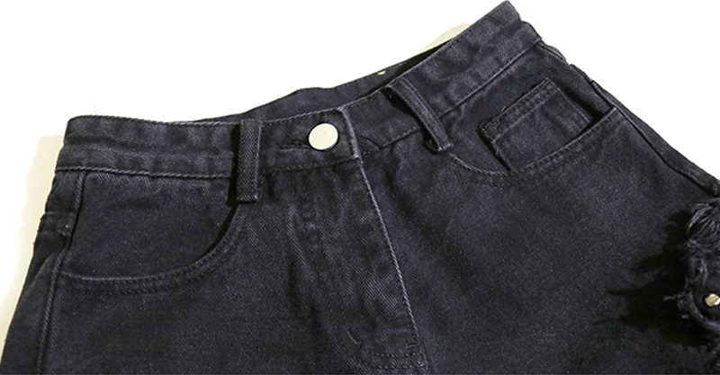 Черные рваные джинсовые шорты с дырками, уличная одежда, джинсовые шорты с высокой талией и бахромой 2019, летние сексуальные шорты для женщин
