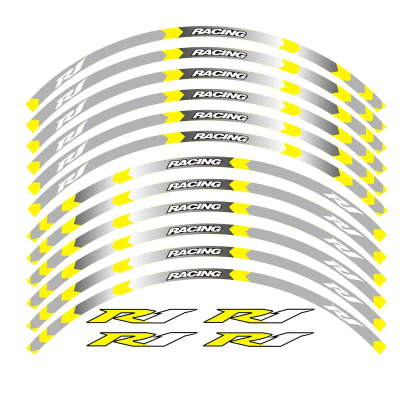 Новая мотоциклетная наклейка 12 шт. подходит для колес мотоцикла Наклейка Полоса Светоотражающая оправа для Yamaha YZF R1 - Цвет: 3