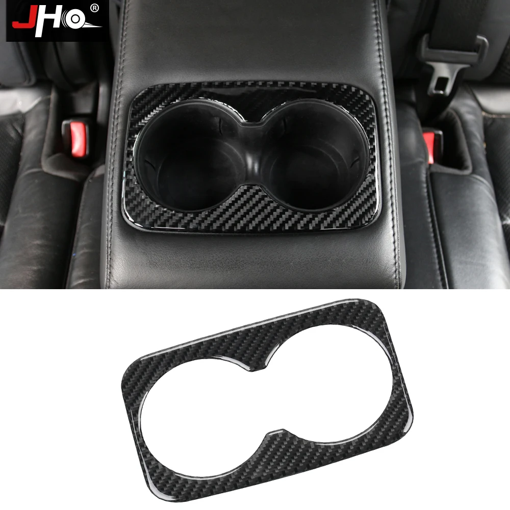 JHO Real Carbon Fiber Rear Seat Water Cup Holder Panel Cover Trim For