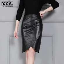 Высококачественная Женская юбка из натуральной овечьей кожи, Офисная Женская юбка до колена с высокой талией, кожаные юбки трапециевидной формы размера плюс 4XL
