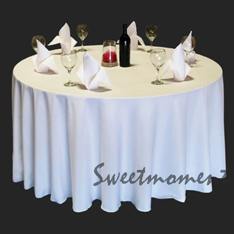 

10 cheap 100% Polyester White Table cloth in 108''(275cm) Round Good Quality Tablecloths for Wedding Sturdy Table cover