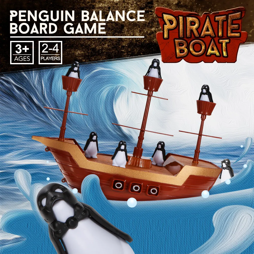 

Creative Penguin Pirate Boat Ship Balance Board Game Novelty Balance Interactive Table Game Kids Learning Educational Toys