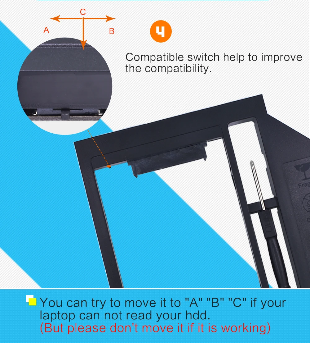 TISHRIC пластик Optibay 2nd HDD Caddy Box 9,5 мм SATA 3,0 для 9/9. 5 мм 2," SSD адаптер CD DVD HDD чехол Корпус для ноутбука