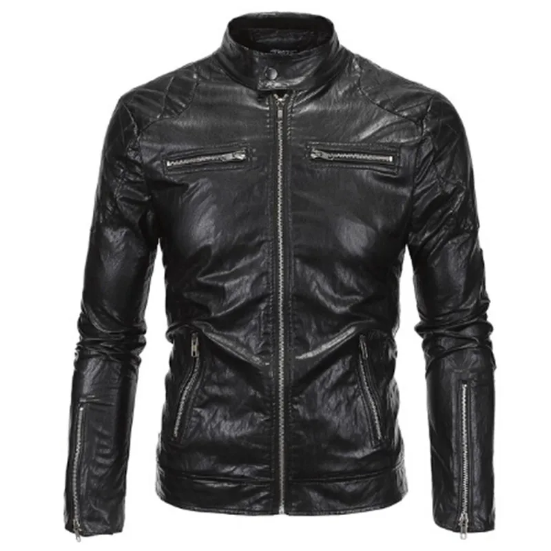 Модные панк стильная куртка Zip Slim Fit Искусственная кожа байкерская куртка мужской Зимние черные сапоги мотоциклетная кожаная куртка Для мужчин