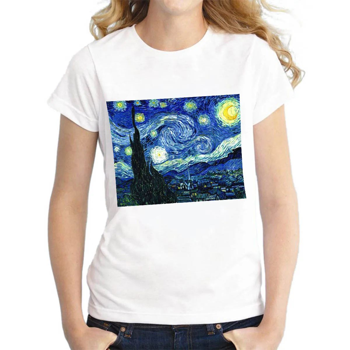 

Van Gogh Oil Painting Print T Shirt Women Short Sleeve O Neck Loose Tshirt 2019 Summer Women Tee Shirt Tops Camisetas Mujer