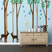 Большое дерево лес с птицами и оленями настенное украшение для детей детские для детской комнаты наклейка "деревья" обои виниловая настенная живопись Декор A207