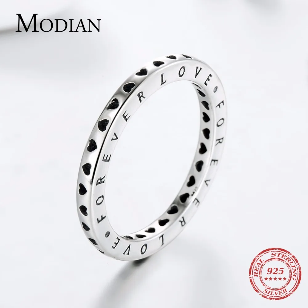Modian цельное 925 пробы Серебряное кольцо в форме сердца изысканное штабелируемое классическое кольца Forever Love для женщин юбилейное ювелирное изделие