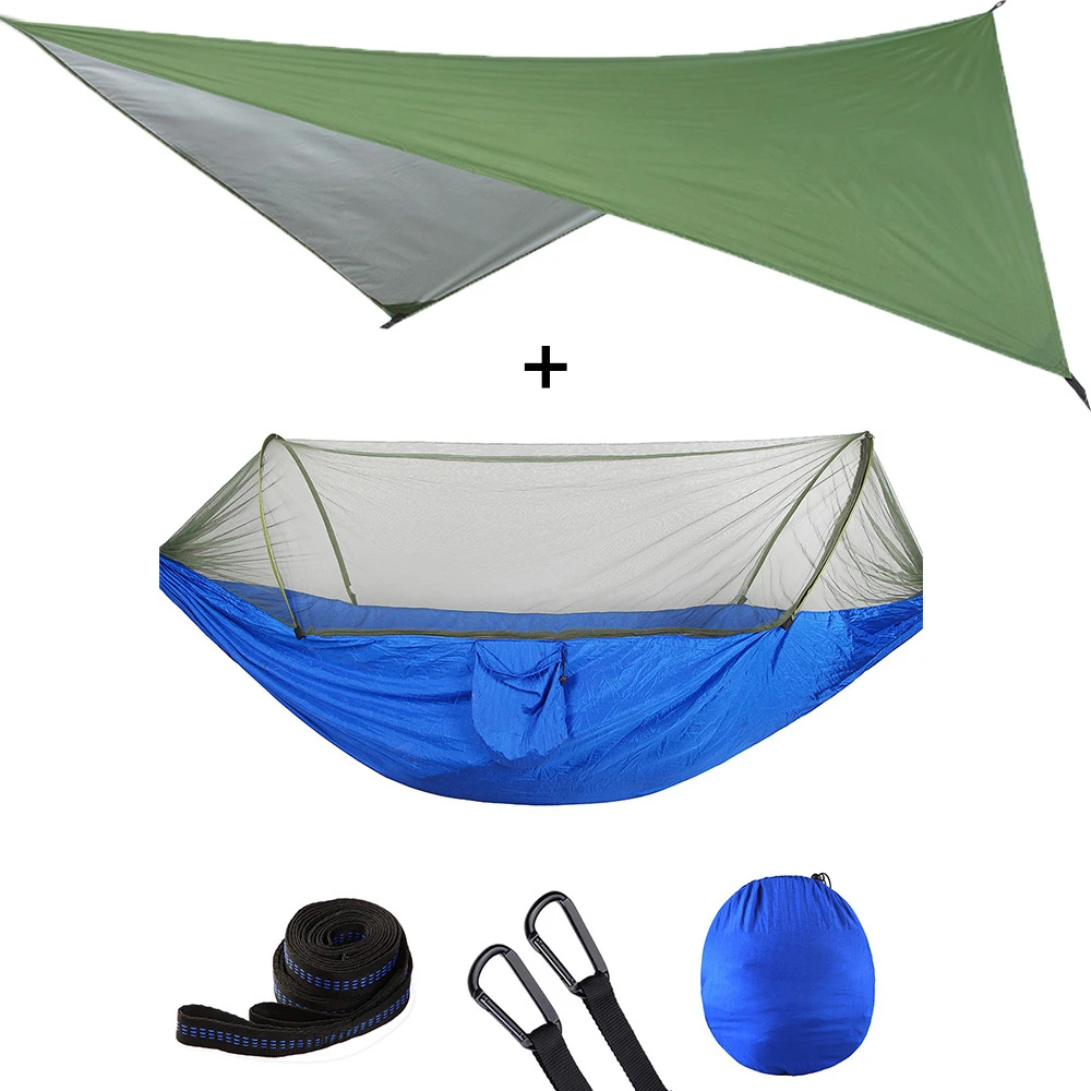 Camping Hammock with Mosquito Net and Rain Fly Portable Double Hammock with Bug Net and Tent Tarp Tree Straps for Travel Camping 