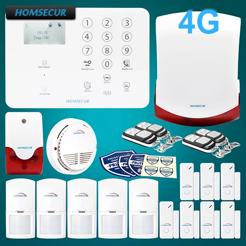

HOMSECUR Wireless&wired 4G/GSM LCD Home Security Alarm System+Red Flash Siren GA01-4G-W
