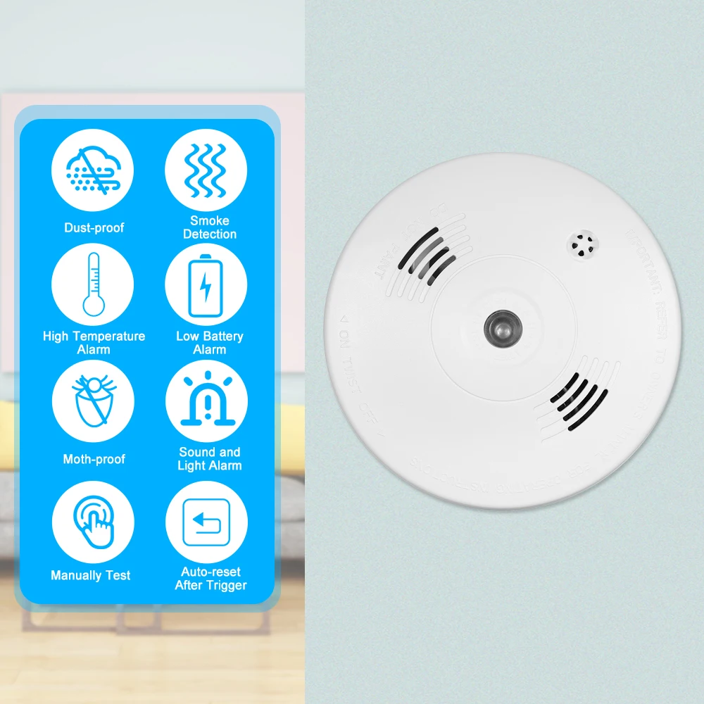 

Wireless Independent Smoke Fire Detector Photoelectronic Temperature Sensor Inside Fire Alert Security Alarm For Home Kitchen