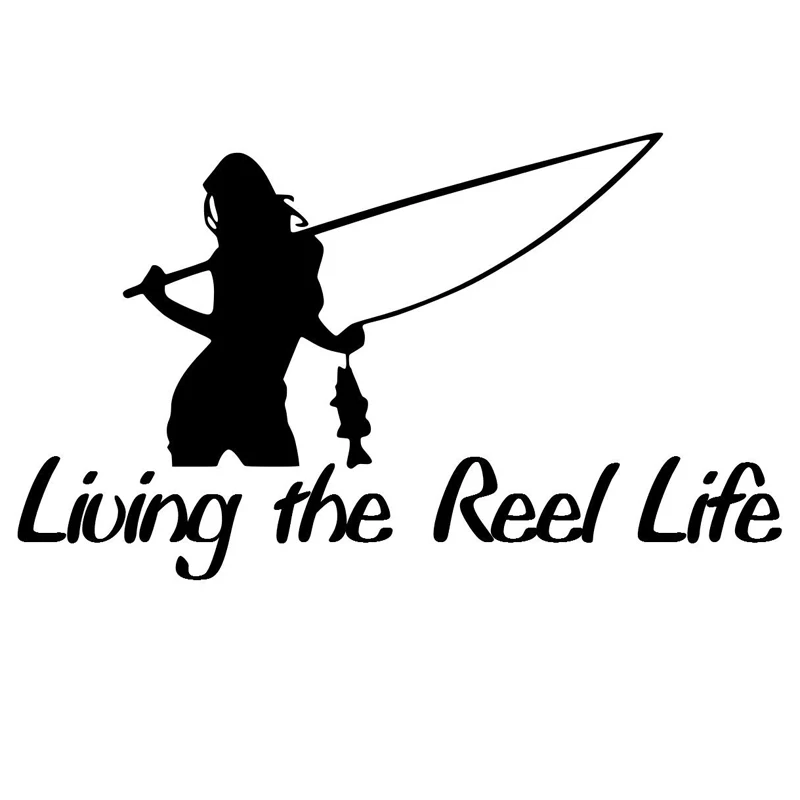 Download 15cm*8.8cm Living The Reel Life Girl Sticker Fishing Decor ...