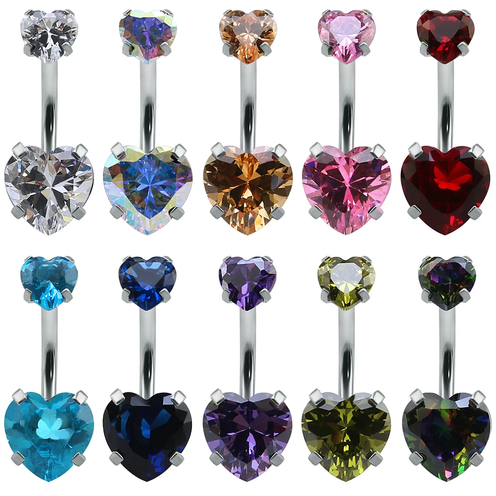 Double Heart Navel Piercing 8mm Surgical Steel Belly Button Rings Heart Real Piercing Belly