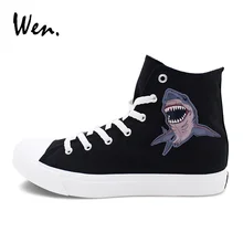 Wen Shark Original Design Canvas Shoes Classic Flat Color Black White High Top Sneakers Sports Skateboarding Shoes