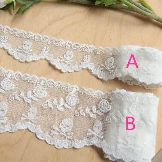 

Free shipping 5yards/lot 4cm for A/8cm for B wide Cotton Lace Skull and Rose Embroidery Lace X032