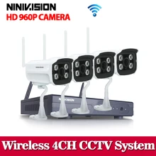 NINIVISION Plug and Play 4CH Беспроводной NVR комплект P2P 960 P HD 1.3MP Открытый ИК Ночное Видение безопасности IP Камера WI-FI CCTV Системы