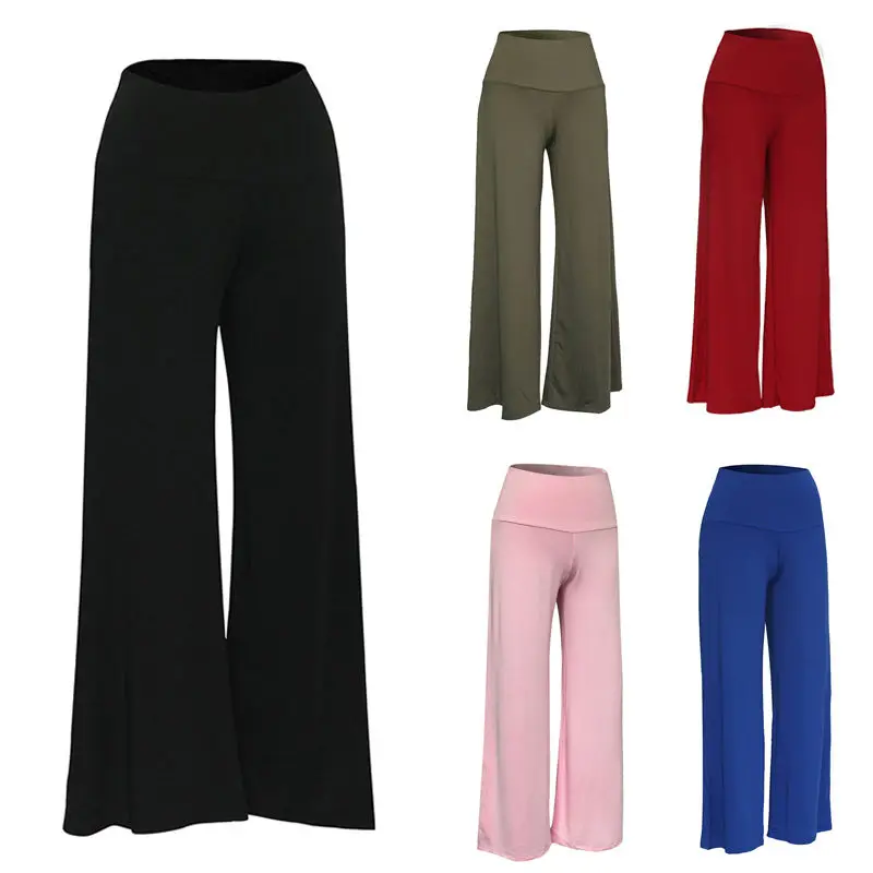 

New 2017 Women Lady Trousers Palazzo Stretch Wide Leg High Waist Long Loose Casual Pants Solid Plus Size S-XXXL