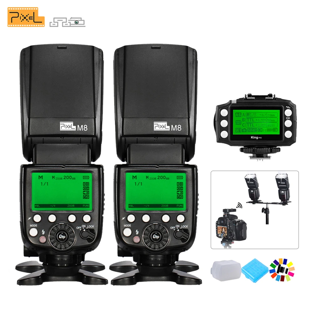 

2pcs Pixel M8 Universal Flash Speedlight Flashlight + KING PRO Wireless TTL Flash Trigger Transmitter For Canon DSLR Cameras