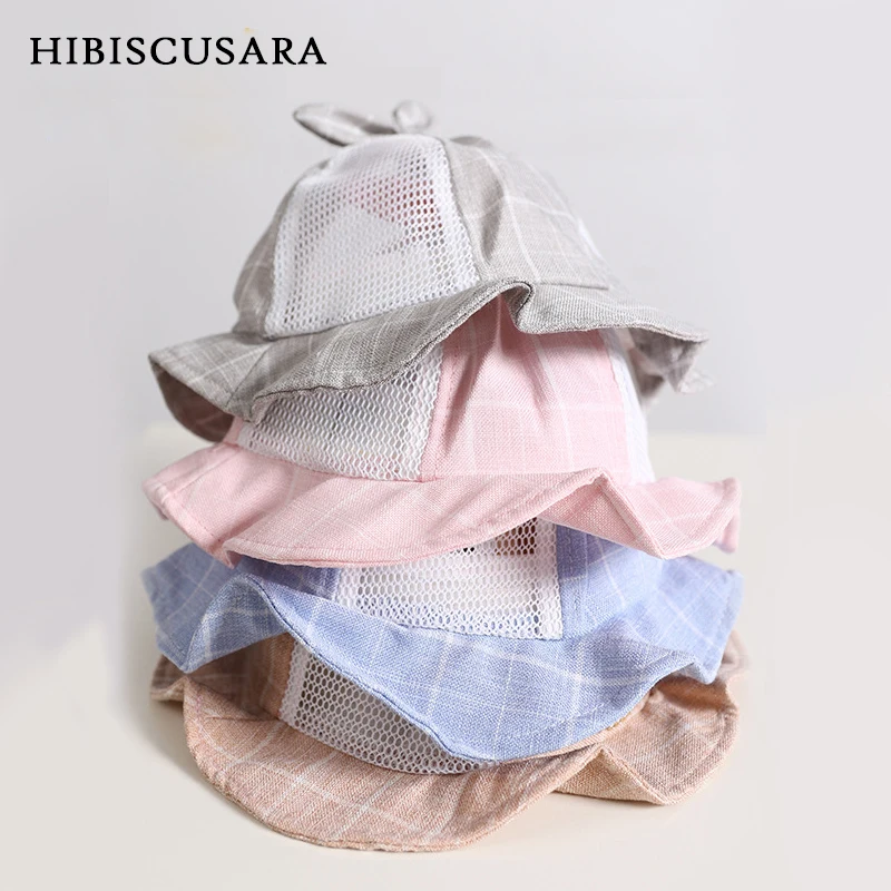 

Spring Cap Summer Sun Hat Baby Girl Princess Hollow Hats Toddler Kids Mesh Cloth Patchwork Beanie Wide Brim Cotton&Linen Bonnet