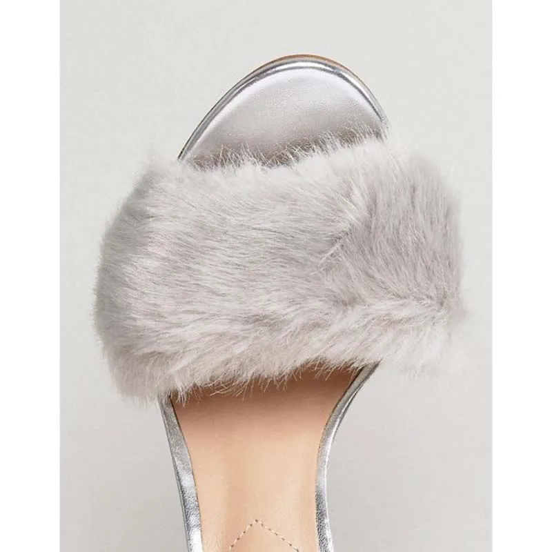 silver fur heels