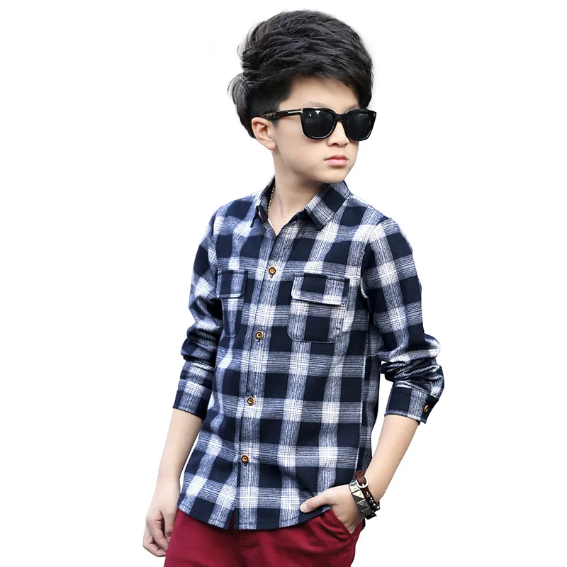 Plaid Shirts for Boys Spring Tops Autumn Children Clothing Teenager
