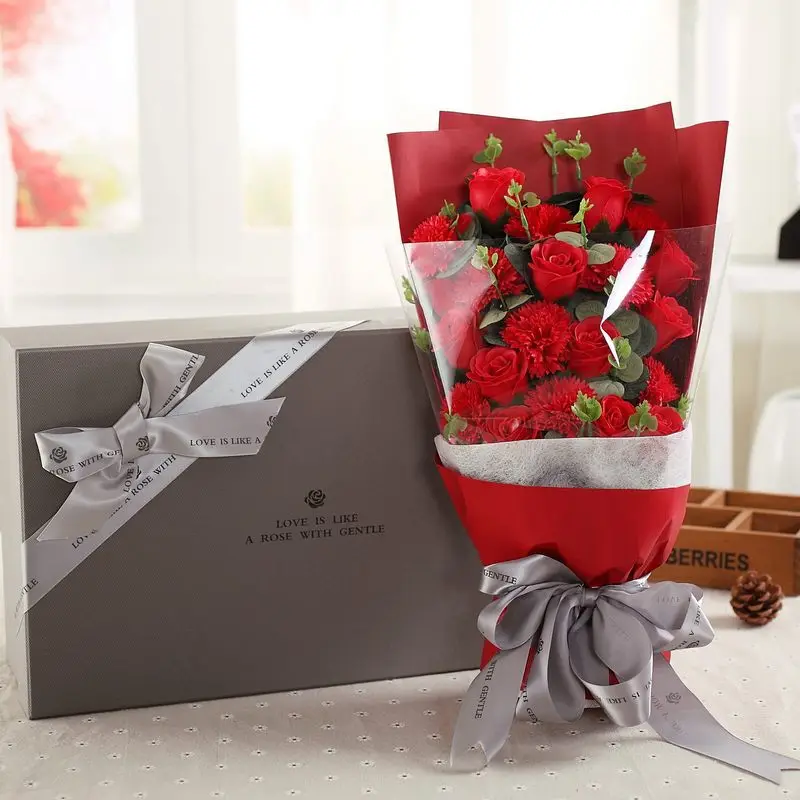 

Mother's day gift set Soap Flowers Rose with box Plush plants For Girlfriend Gift toys