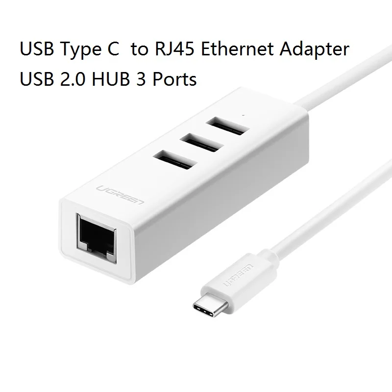 Ugreen usb type C для Ethernet адаптер USB 2,0 концентратор 3 порта RJ45 Сетевая карта Lan адаптер для Macbook USB-C type-C Ethernet