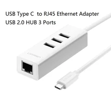 Ugreen usb type C для Ethernet адаптер USB 2,0 концентратор 3 порта RJ45 Сетевая карта Lan адаптер для Macbook USB-C type-C Ethernet