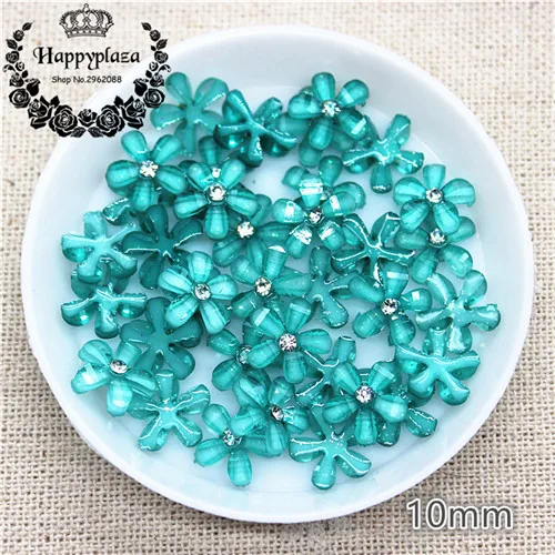 100pcs 10mm Glitter Rhinestone Resin Five-Petal Little Flowers Resin Flatback Cabochon DIY Jewelry/Phone Decoration - Цвет: dark green 100pcs