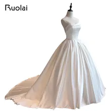 Real Photo Simple Design Satin Strapless Ball Gown Wedding Dress Bridal Gown Church Wedding Vestido de Novia 2016 Wedding ASAW25