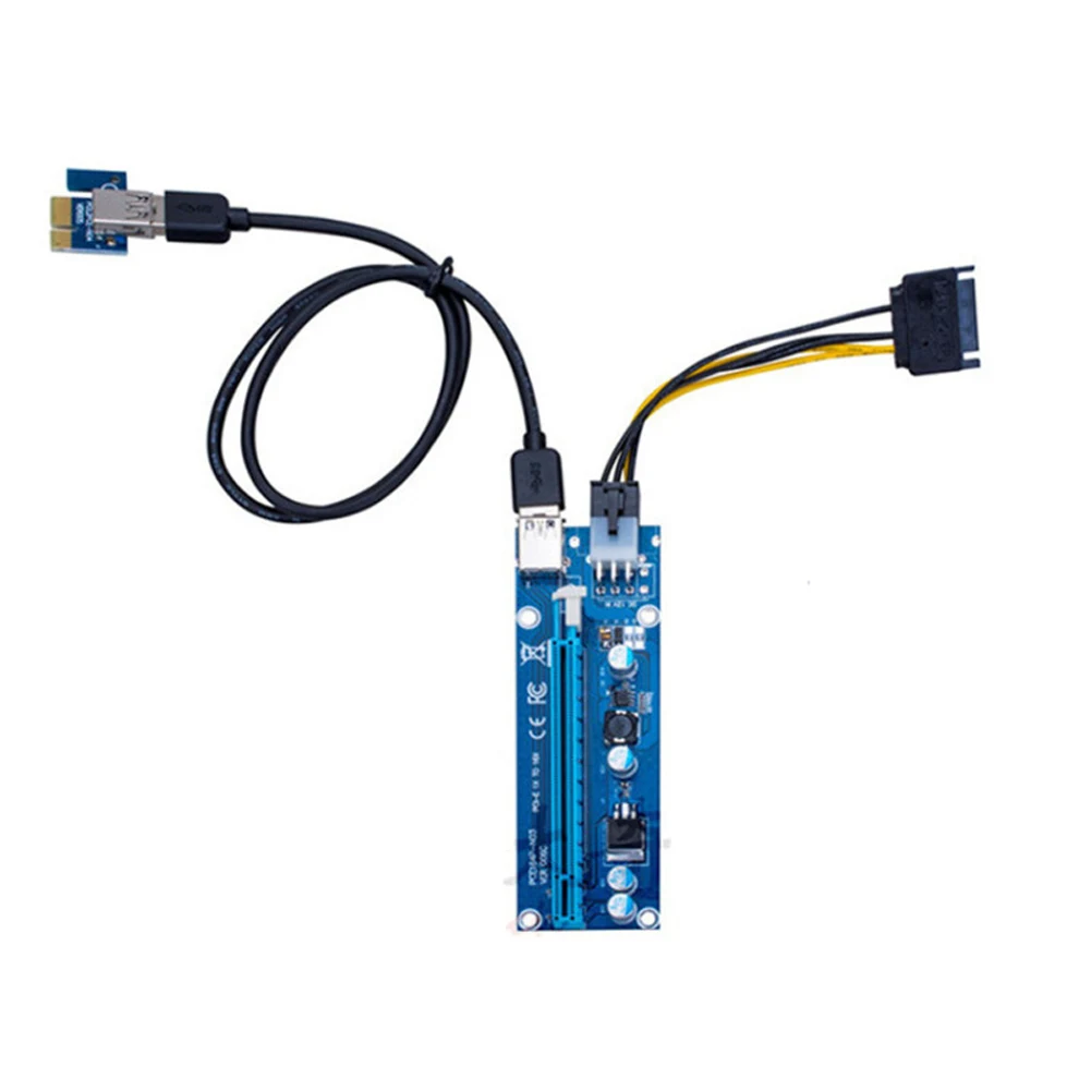 6pin PCI-E Express USB3.0 1x to 16x Extender Riser Card Adapter SATA Power Cable